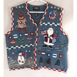 Studio FA LA LA Women's Embroidered Christmas Patriotic Sweater Vest Size Large